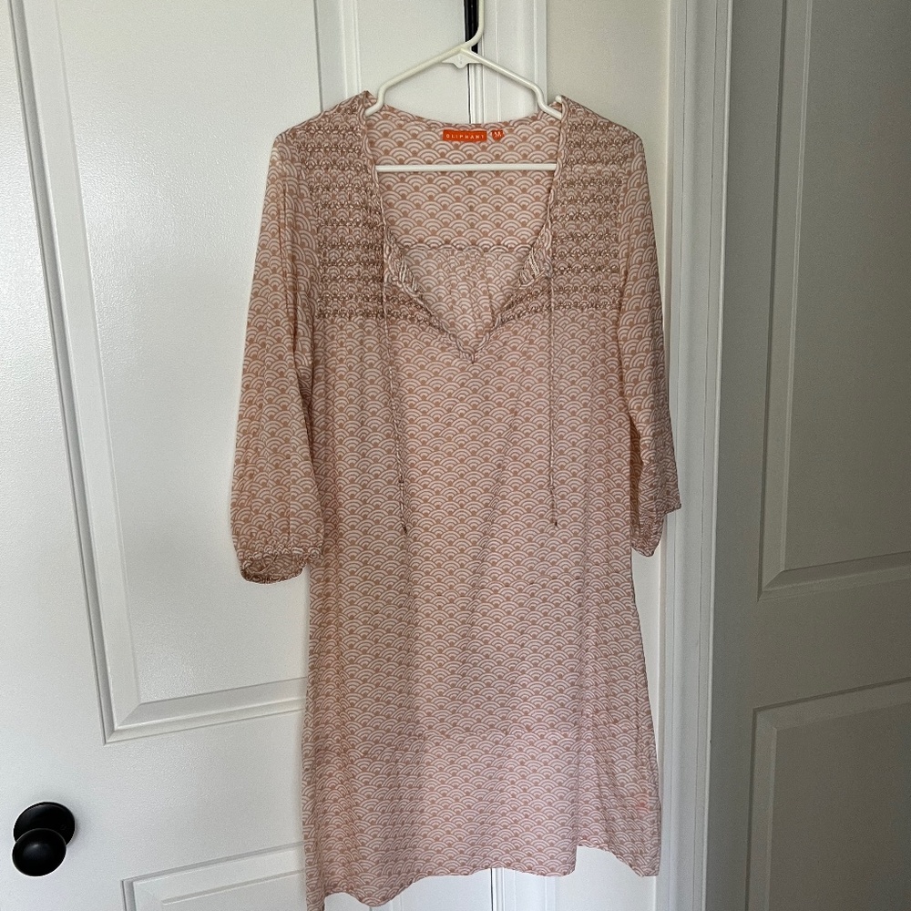Oliphant peach/beige print casual dress or coverup, size Medium